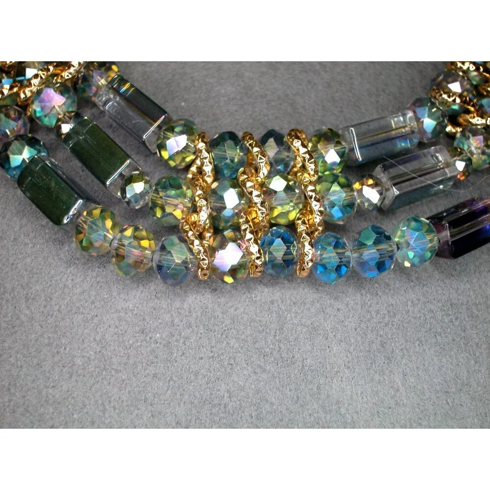 Vintage Laguna five-strand aurora borealis crystal bib necklace/ faceted beads - Picture 2 of 4